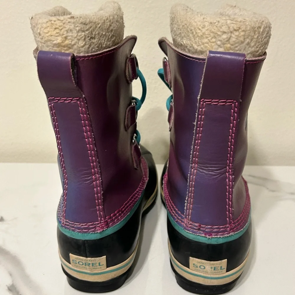 Sorel Yoot Pac Waterproof Leather Boots Youth Size‎ 4 Purple and Blue